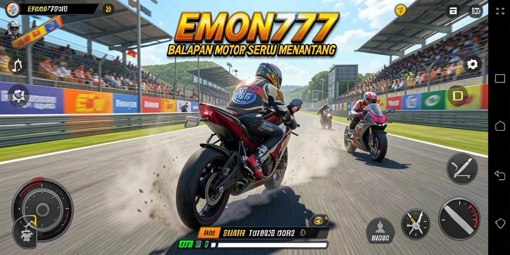 Gameplay mendebarkan di EMON777 dengan balapan motor yang seru.