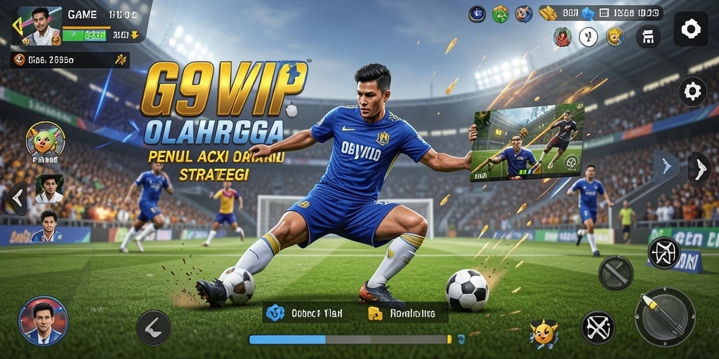 Tangkapan layar utama G9VIP menampilkan aksi permainan olahraga yang mendebarkan.