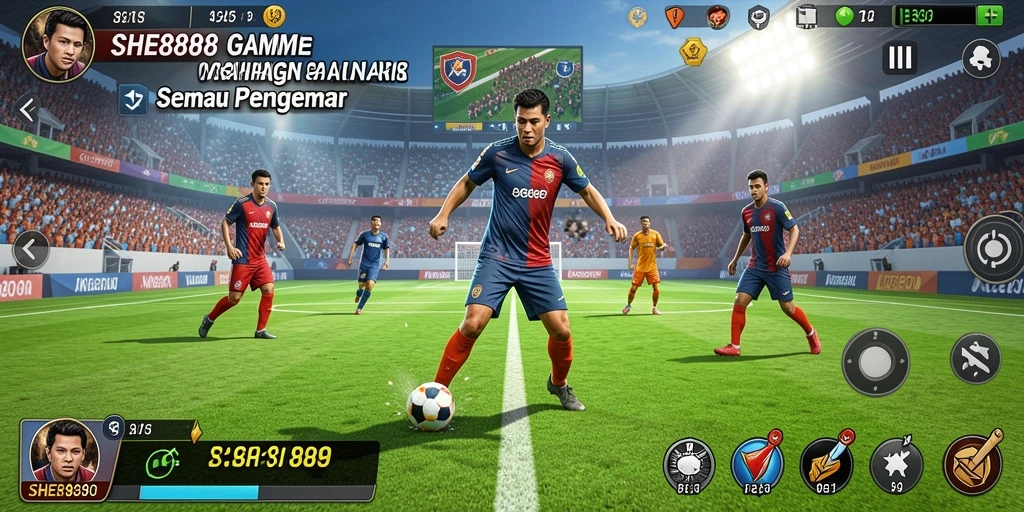 Screenshot SHE888 menunjukkan aksi permainan olahraga yang mendebarkan.